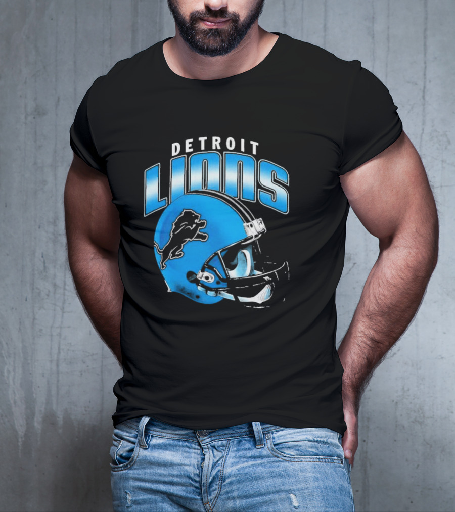 Detroit Lions Blue Gradient Football Helmet T-Shirt
