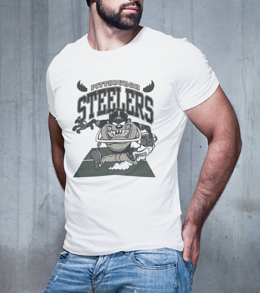 Pittsburgh Steelers Looney Tunes Taz 90s NFL Football T-Shirt