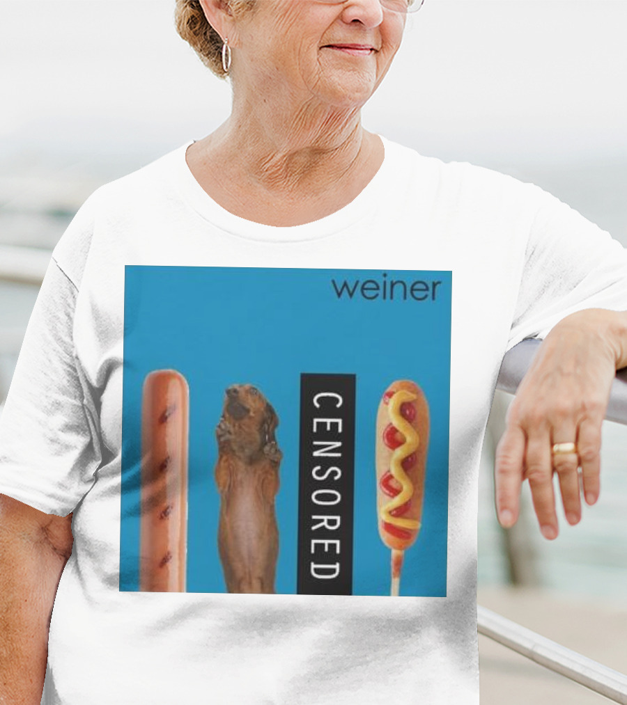 Weiner Hotdogs Censored Blue Background T-Shirt