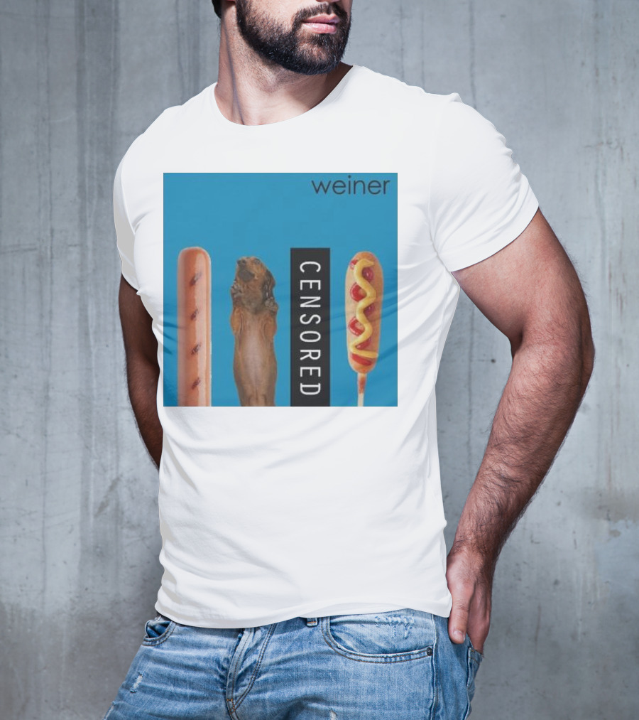 Weiner Hotdogs Censored Blue Background T-Shirt