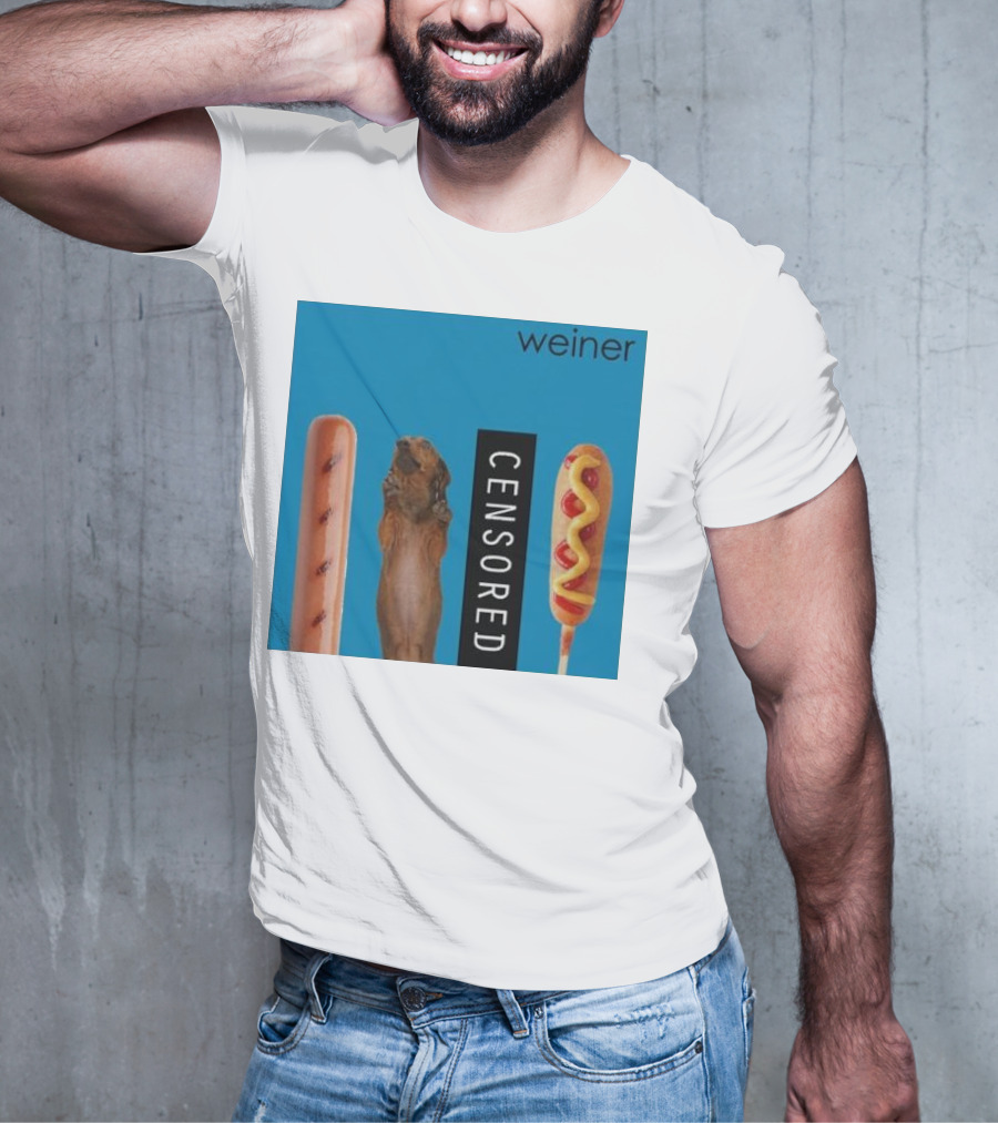 Weiner Hotdogs Censored Blue Background T-Shirt