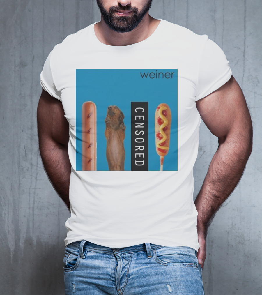 Weiner Hotdogs Censored Blue Background T-Shirt