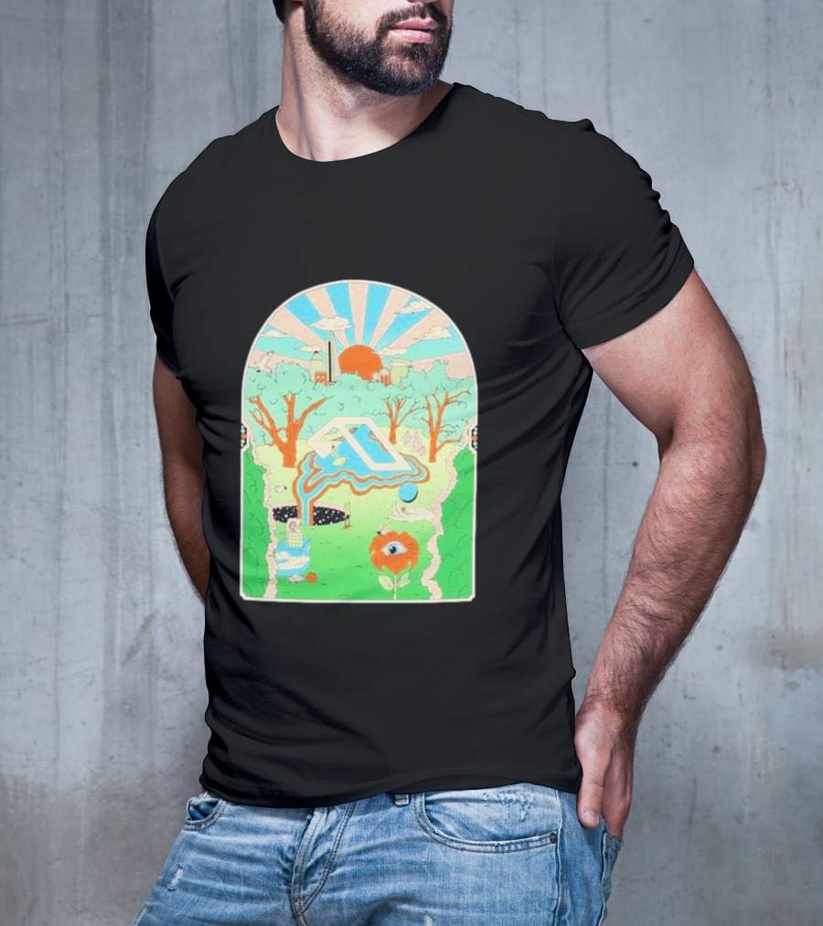 Anjunadeep X Andrew Mcgranahan Psychedelic Landscape With Eye And Cloud Motif T-Shirt