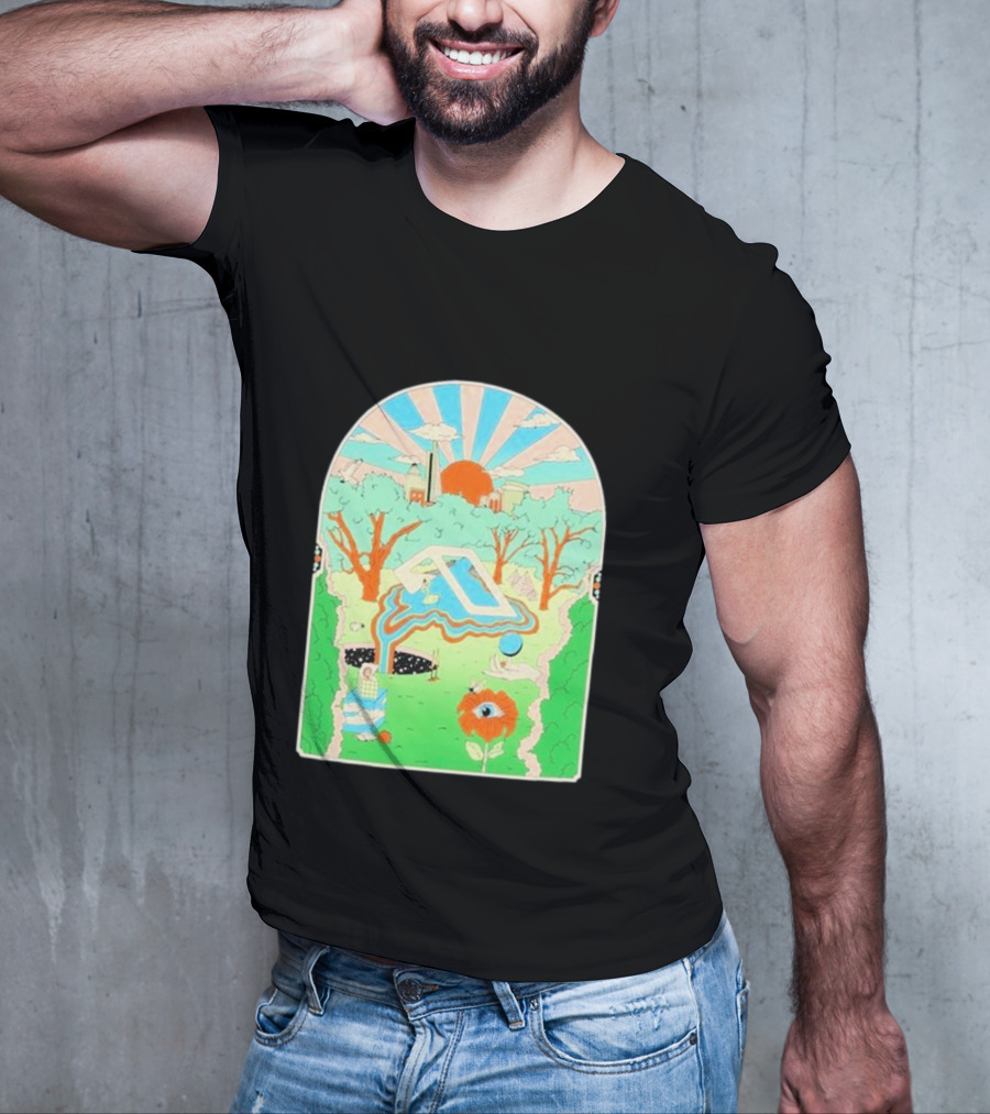 Anjunadeep X Andrew Mcgranahan Psychedelic Landscape With Eye And Cloud Motif T-Shirt