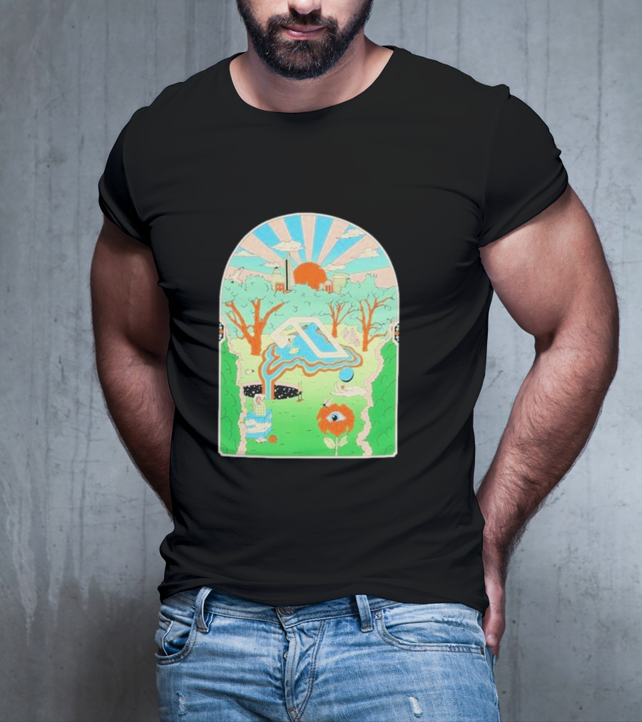 Anjunadeep X Andrew Mcgranahan Psychedelic Landscape With Eye And Cloud Motif T-Shirt