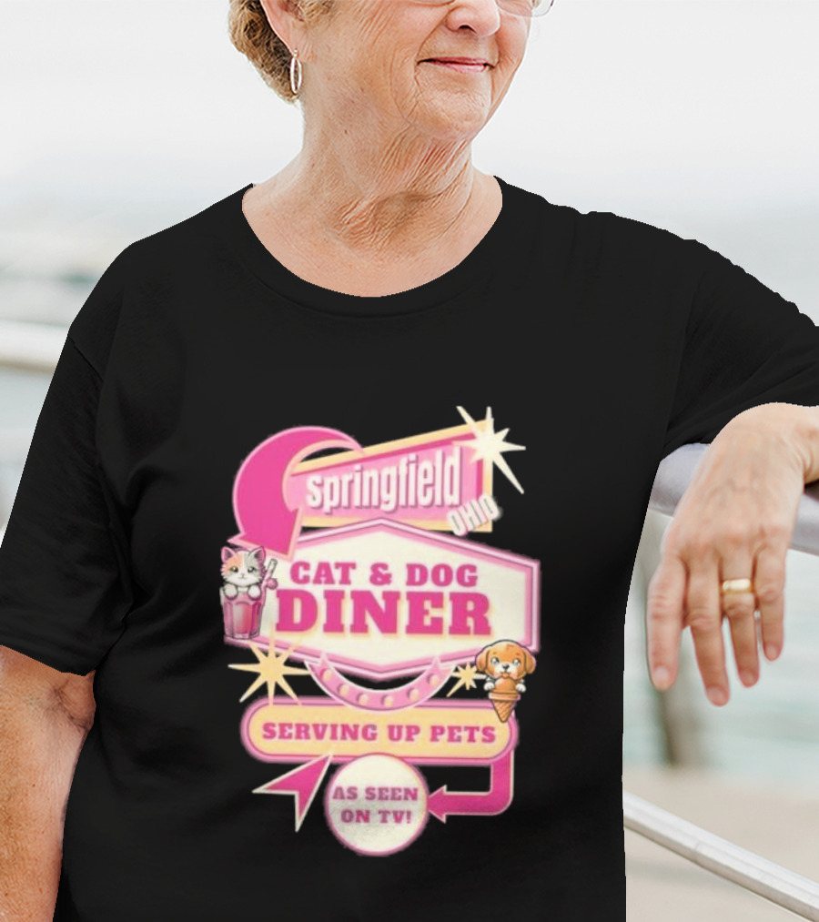 Springfield Cat And Dog Diner Serving Up Pets As Seen On TV Retro Neon Sign T-Shirt
