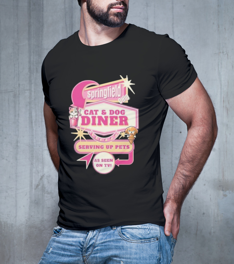 Springfield Cat And Dog Diner Serving Up Pets As Seen On TV Retro Neon Sign T-Shirt