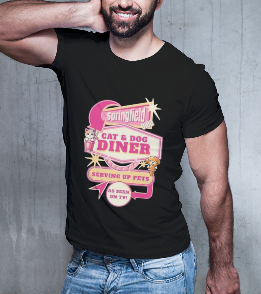 Springfield Cat And Dog Diner Serving Up Pets As Seen On TV Retro Neon Sign T-Shirt