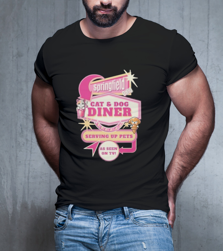 Springfield Cat And Dog Diner Serving Up Pets As Seen On TV Retro Neon Sign T-Shirt