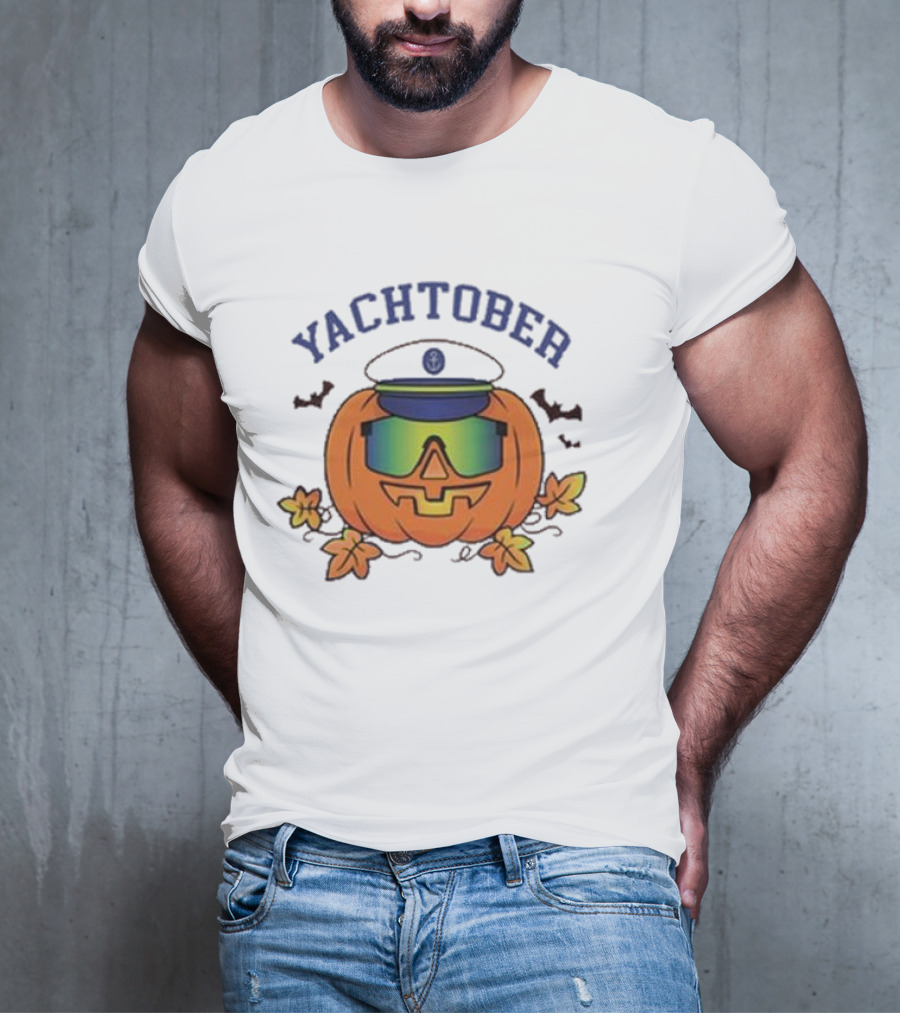 Yachtober Captain Pumpkin With Sunglasses And Bats T-Shirt