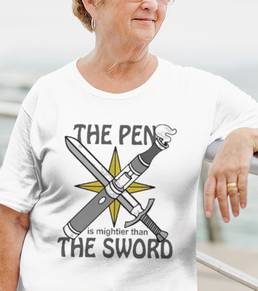 The Pen Is Mightier Than The Sword Compass Symbol Battling Forces T-Shirt