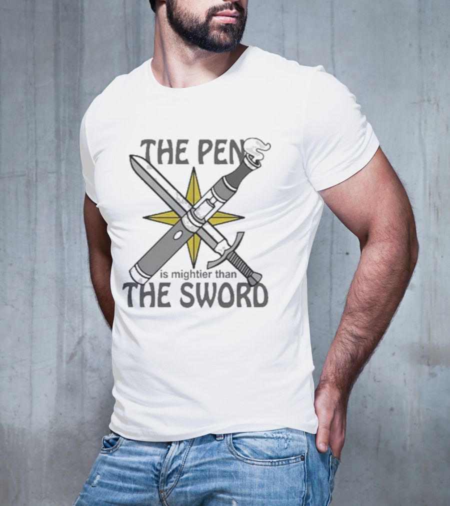 The Pen Is Mightier Than The Sword Compass Symbol Battling Forces T-Shirt