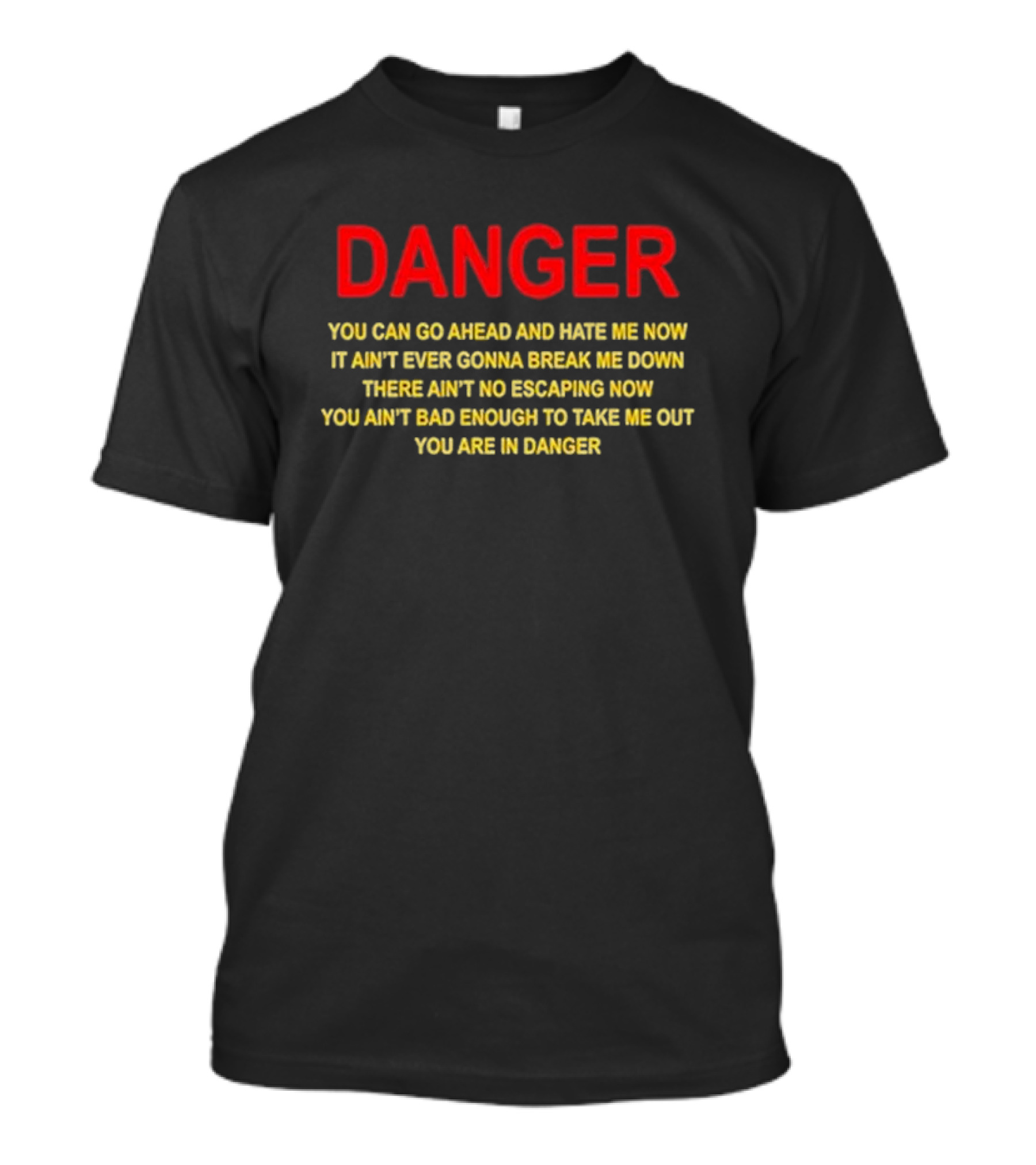 DANGER You Can Go Ahead And Hate Me Now It Ain’t Ever Gonna Break Me Down There Ain’t No Escaping Now You Ain’t Bad Enough To Take Me Out You Are In Danger T-Shirt