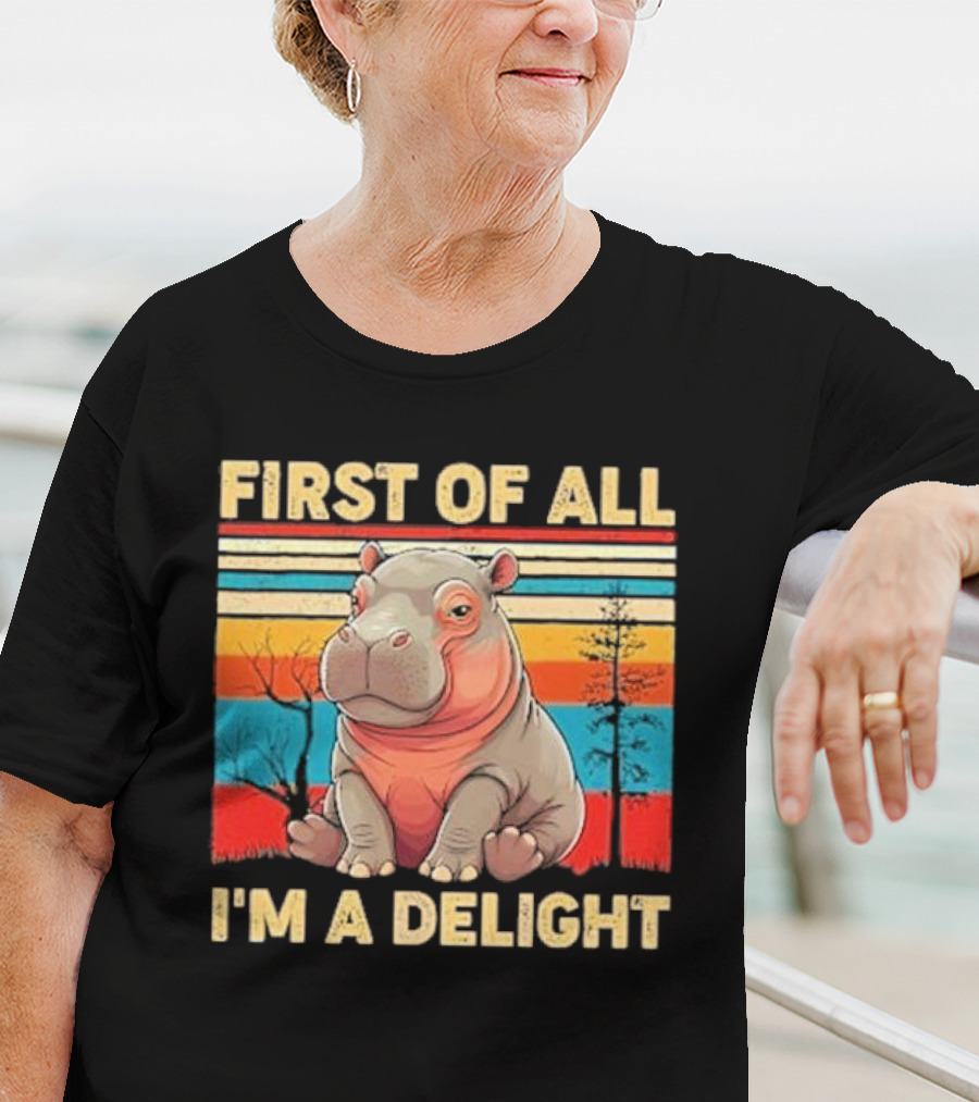 First Of All I'm A Delight Vintage Hippo Retro Stripes T-Shirt
