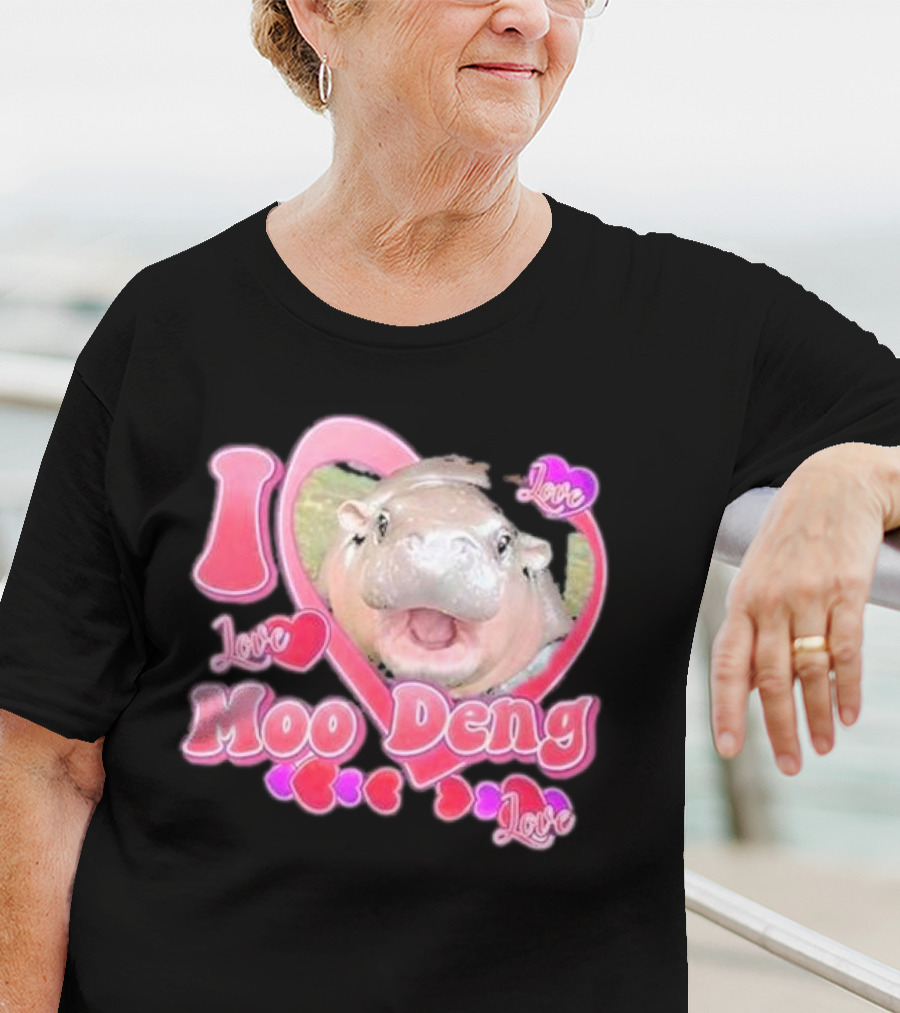 I Love Moo Deng Baby Hippo Heart Love Cute T-Shirt