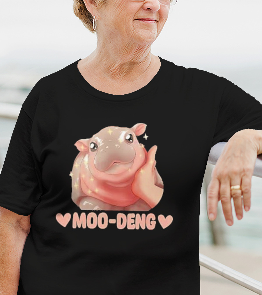 Moo Deng Bouncy Pig Cute Sparkly Hippo Image T-Shirt