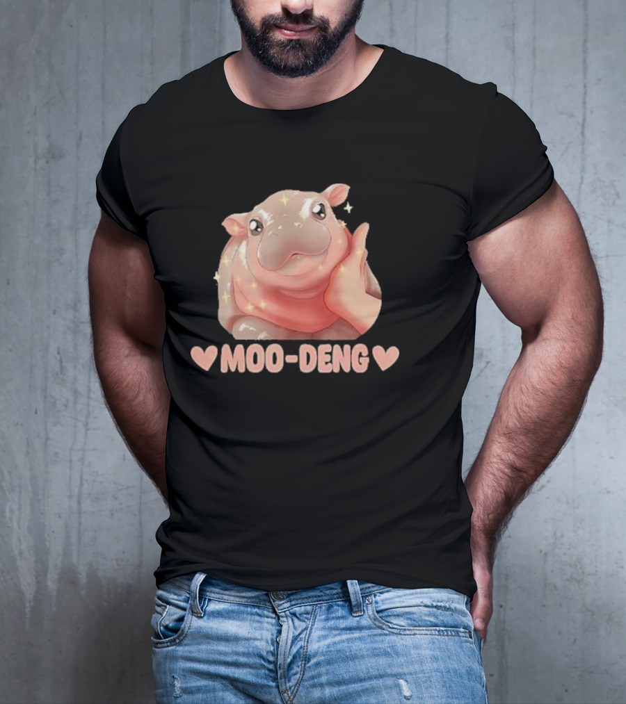 Moo Deng Bouncy Pig Cute Sparkly Hippo Image T-Shirt