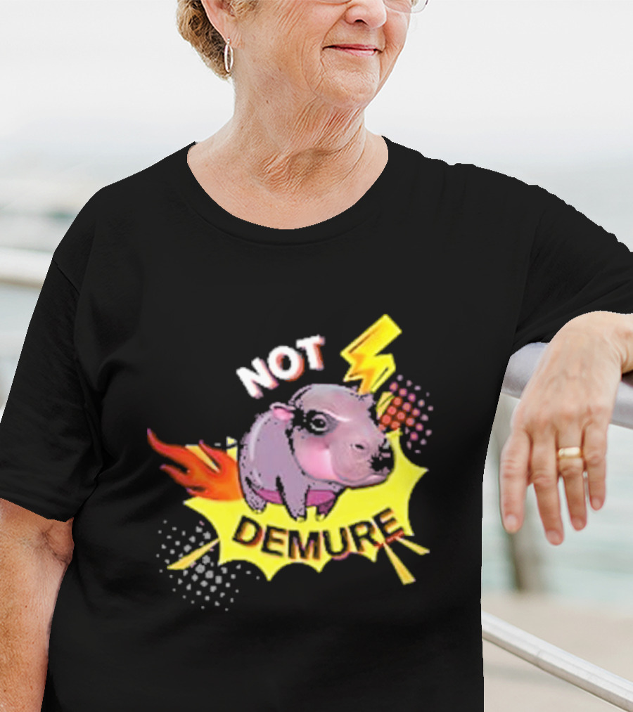 Moo Deng Not Demure Pop Art Hippo Lightning Fire Burst T-Shirt