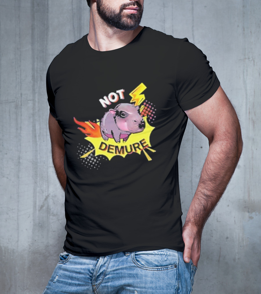 Moo Deng Not Demure Pop Art Hippo Lightning Fire Burst T-Shirt