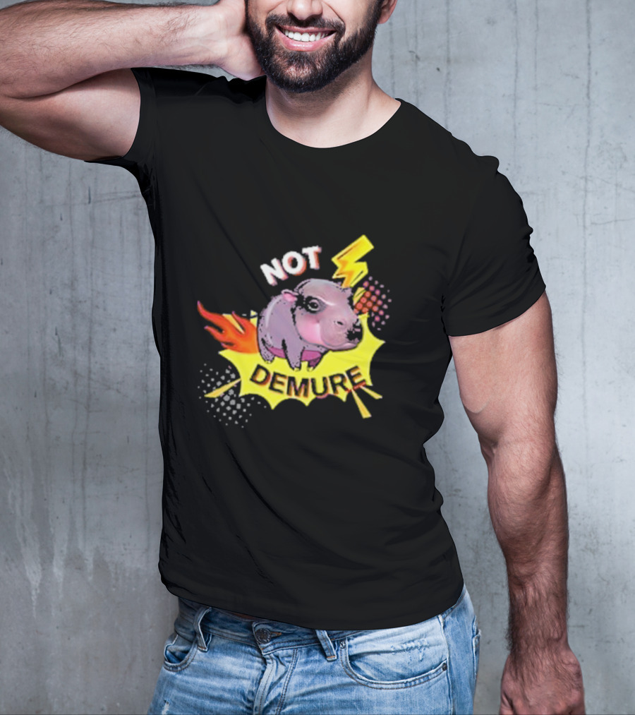 Moo Deng Not Demure Pop Art Hippo Lightning Fire Burst T-Shirt