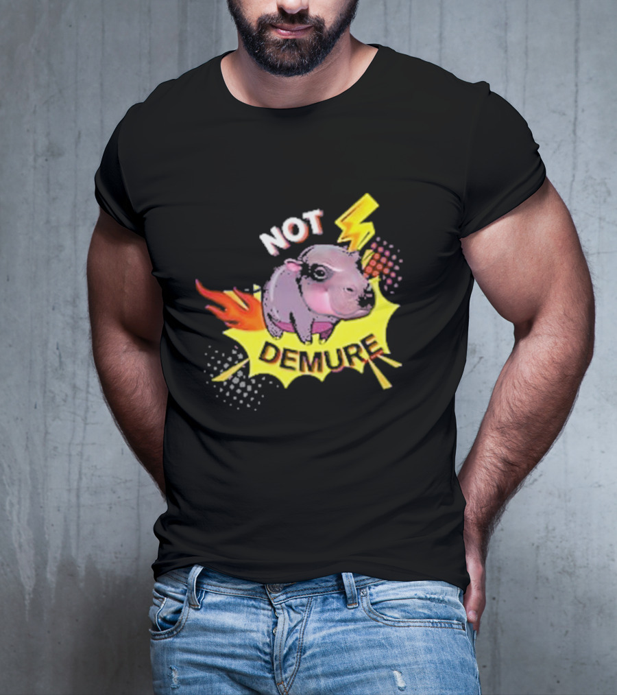 Moo Deng Not Demure Pop Art Hippo Lightning Fire Burst T-Shirt