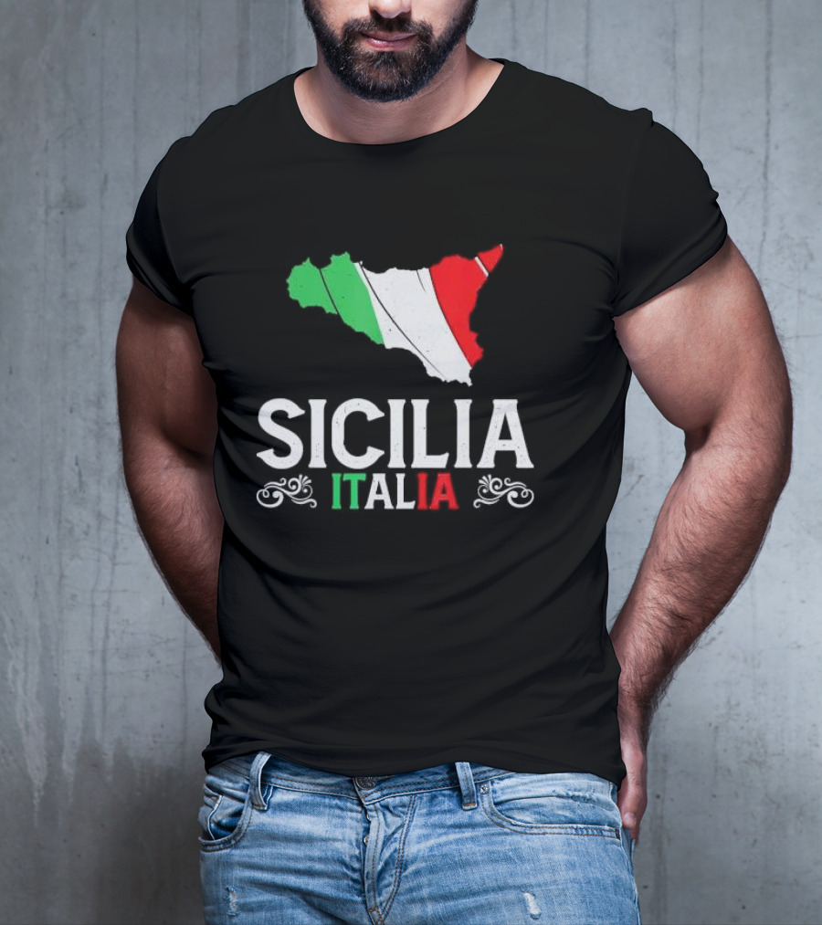 Sicilia Italia Sicily Map Italian Flag T-Shirt