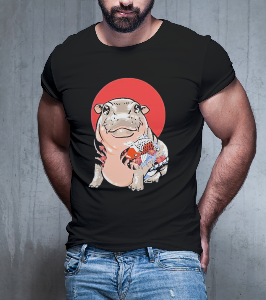 Yakuza Moo Deng Animal Tattoo Koi Fish Red Sun T-Shirt