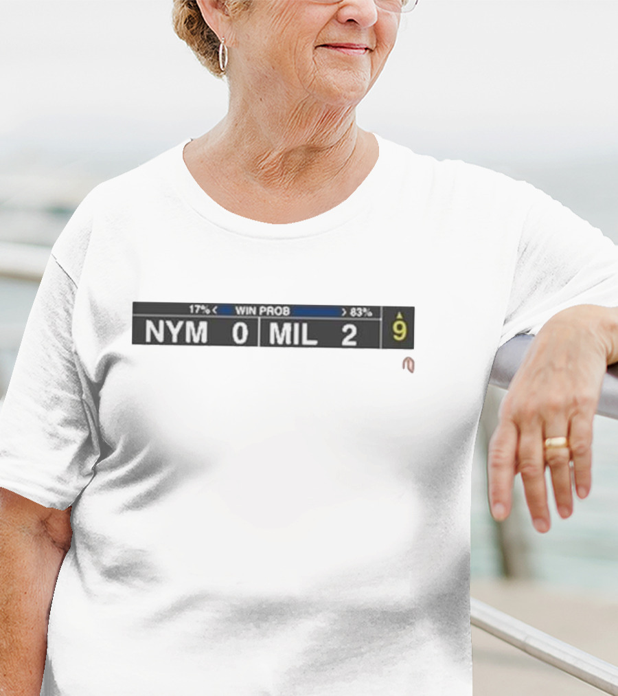 Athletelogos Score Bug NYM 0 MIL 2 Win Prob 17% 83% Inning 9 T-Shirt