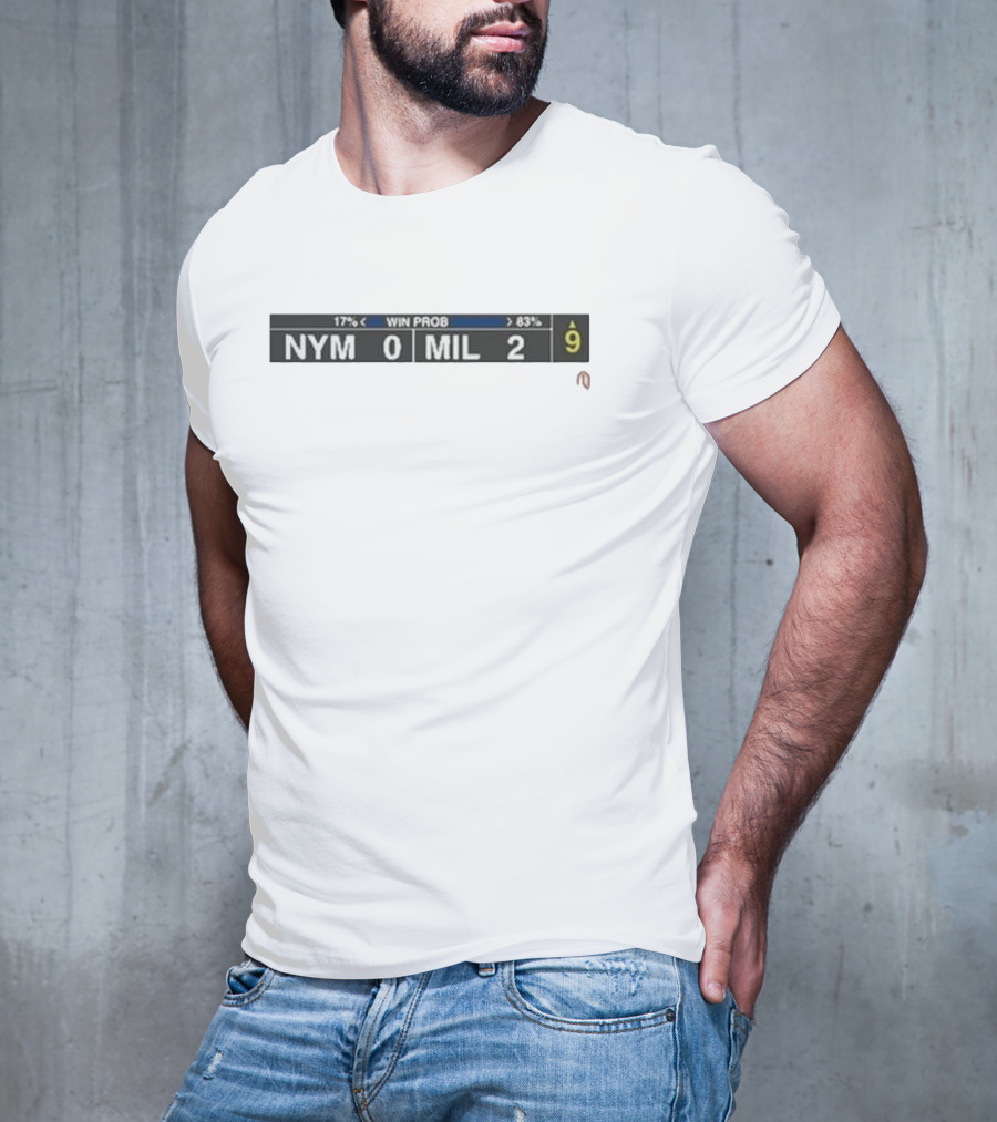 Athletelogos Score Bug NYM 0 MIL 2 Win Prob 17% 83% Inning 9 T-Shirt