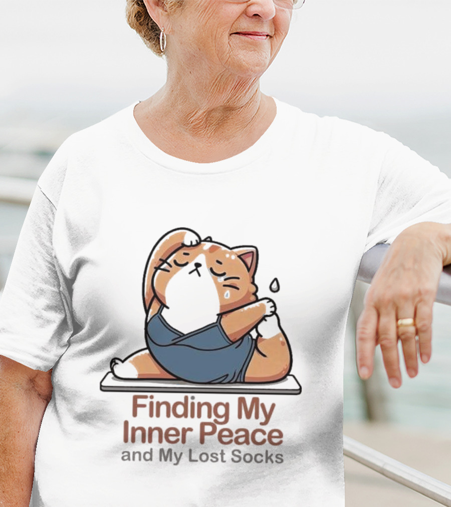 Finding My Inner Peace And My Lost Socks Yoga Chubby Cat T-Shirt