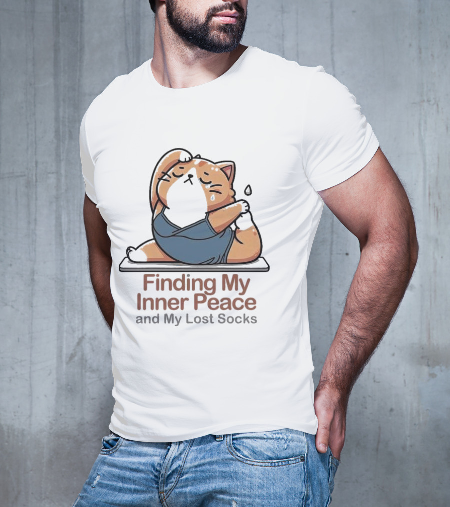 Finding My Inner Peace And My Lost Socks Yoga Chubby Cat T-Shirt