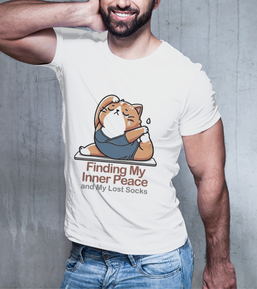 Finding My Inner Peace And My Lost Socks Yoga Chubby Cat T-Shirt