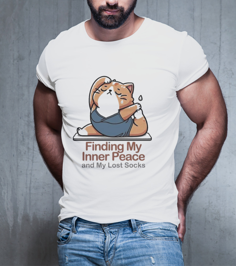 Finding My Inner Peace And My Lost Socks Yoga Chubby Cat T-Shirt