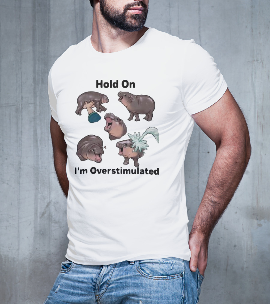 Hold On I'm Overstimulated Cute Laughing Hippos Collection T-Shirt
