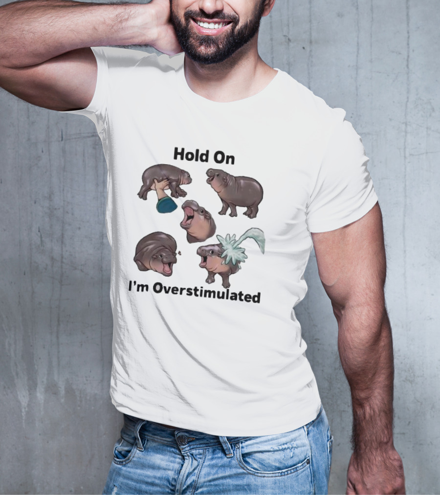 Hold On I'm Overstimulated Cute Laughing Hippos Collection T-Shirt