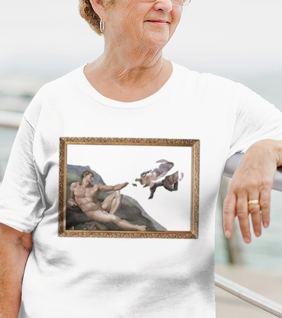 Michelangelo Moo Deng Creation Parody Vintage Frame T-Shirt