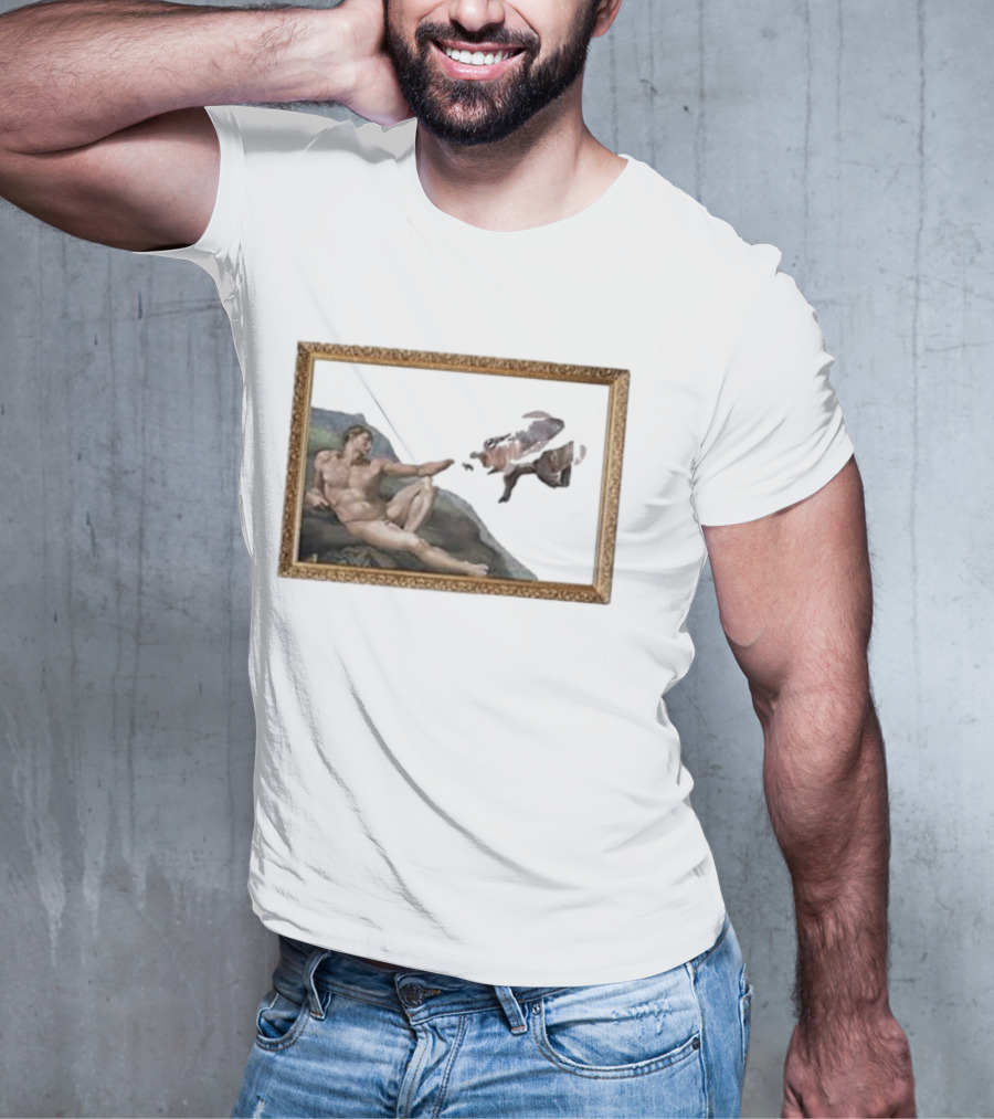 Michelangelo Moo Deng Creation Parody Vintage Frame T-Shirt