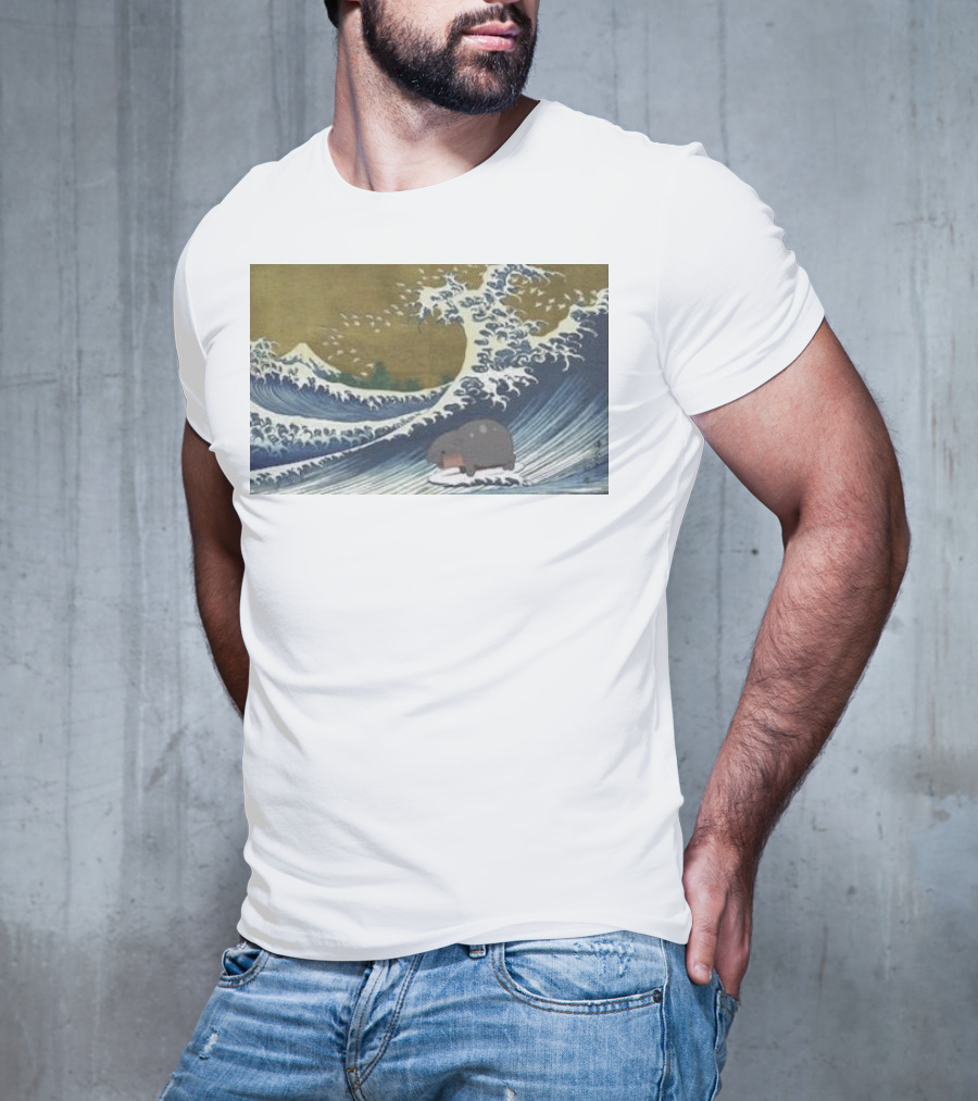 Moo Deng Surfing The Great Wave Off Kanagawa Hybrid T-Shirt