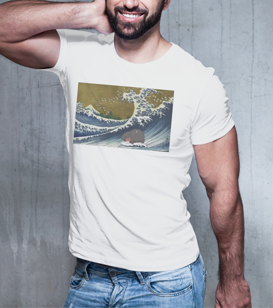 Moo Deng Surfing The Great Wave Off Kanagawa Hybrid T-Shirt
