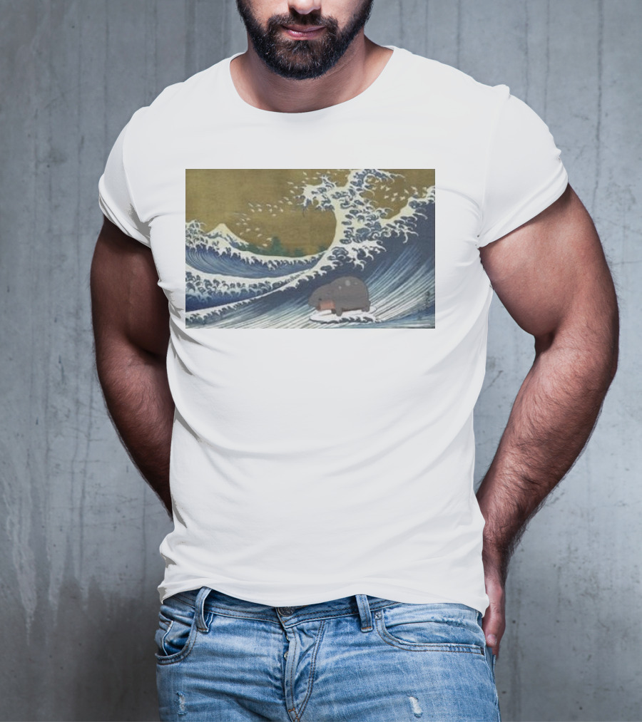 Moo Deng Surfing The Great Wave Off Kanagawa Hybrid T-Shirt