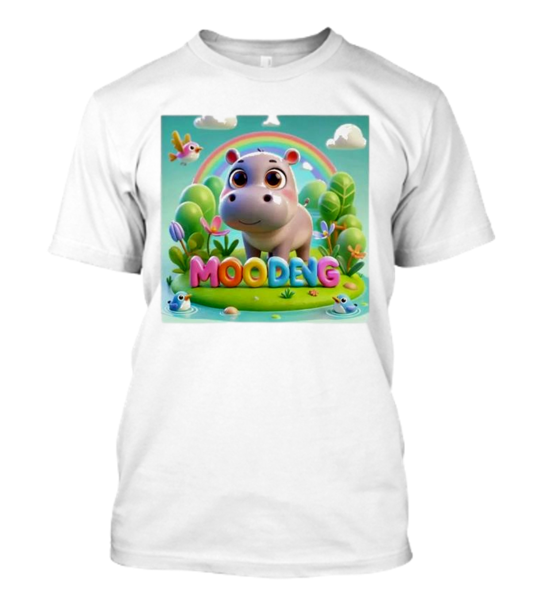 Moo-Deng The Famous Baby Pygmy Hippo Moo Deng Rainbow Meadow Scene T-Shirt