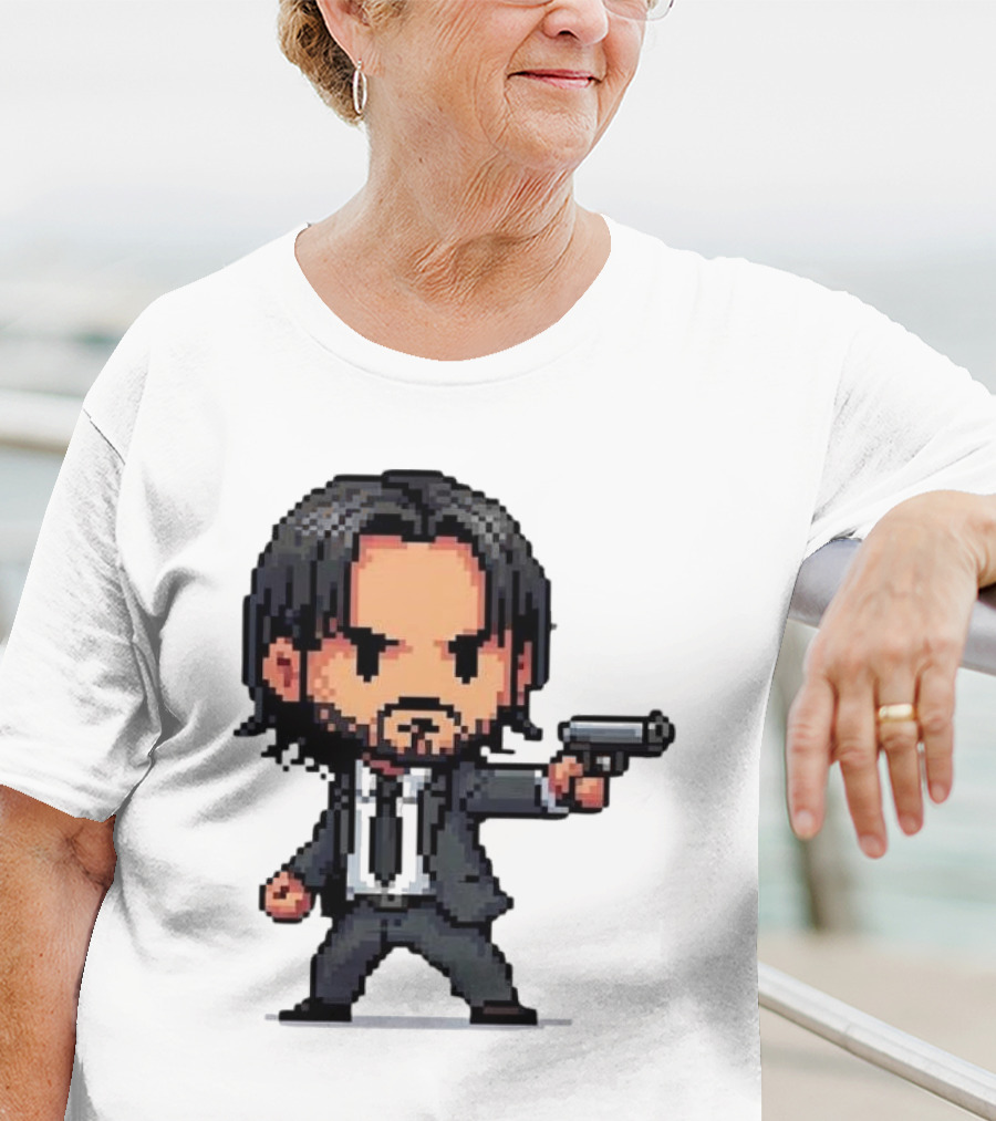 Pixel Chibi John Wick With Gun T-Shirt