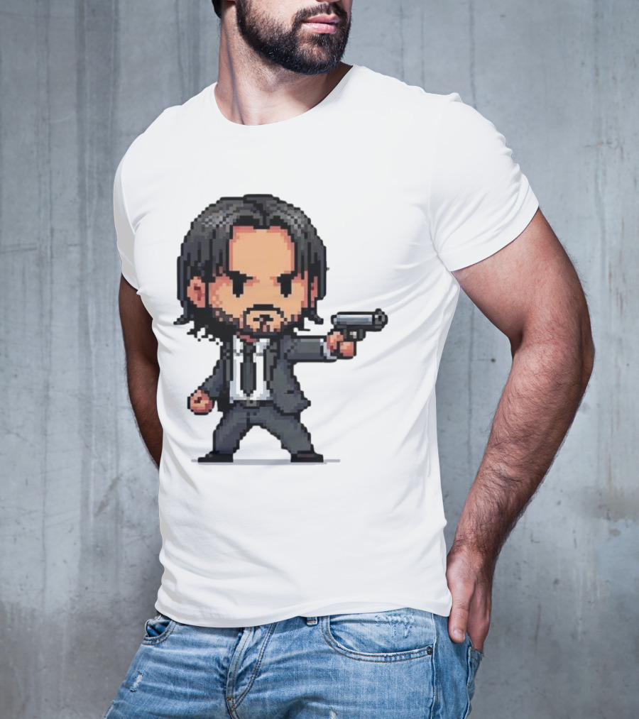 Pixel Chibi John Wick With Gun T-Shirt