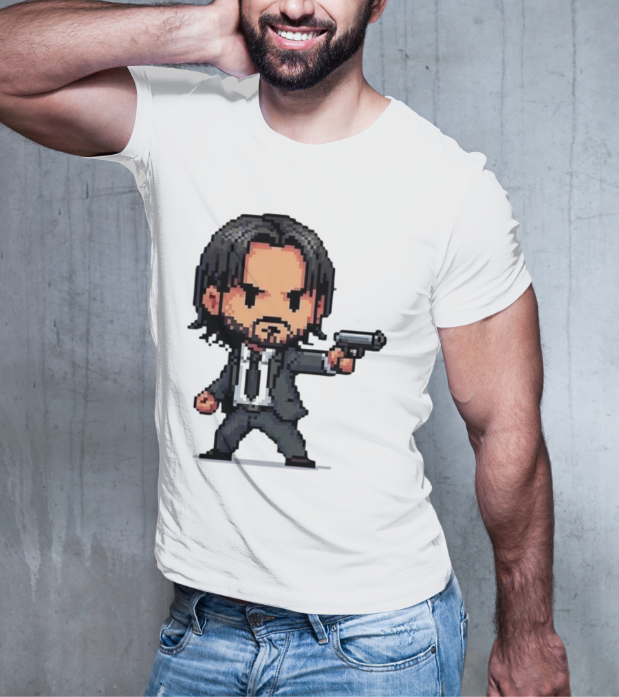 Pixel Chibi John Wick With Gun T-Shirt