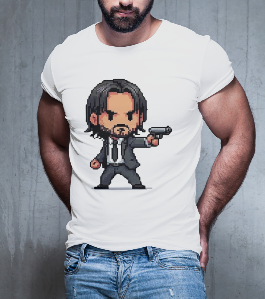 Pixel Chibi John Wick With Gun T-Shirt