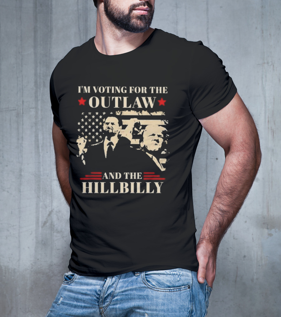 I'm Voting For The Outlaw And The Hillbilly Stars And Stripes Retro Portraits T-Shirt