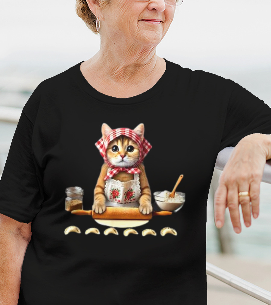 Cat Making Pierogi With Rolling Pin And Ingredients Polish T-Shirt