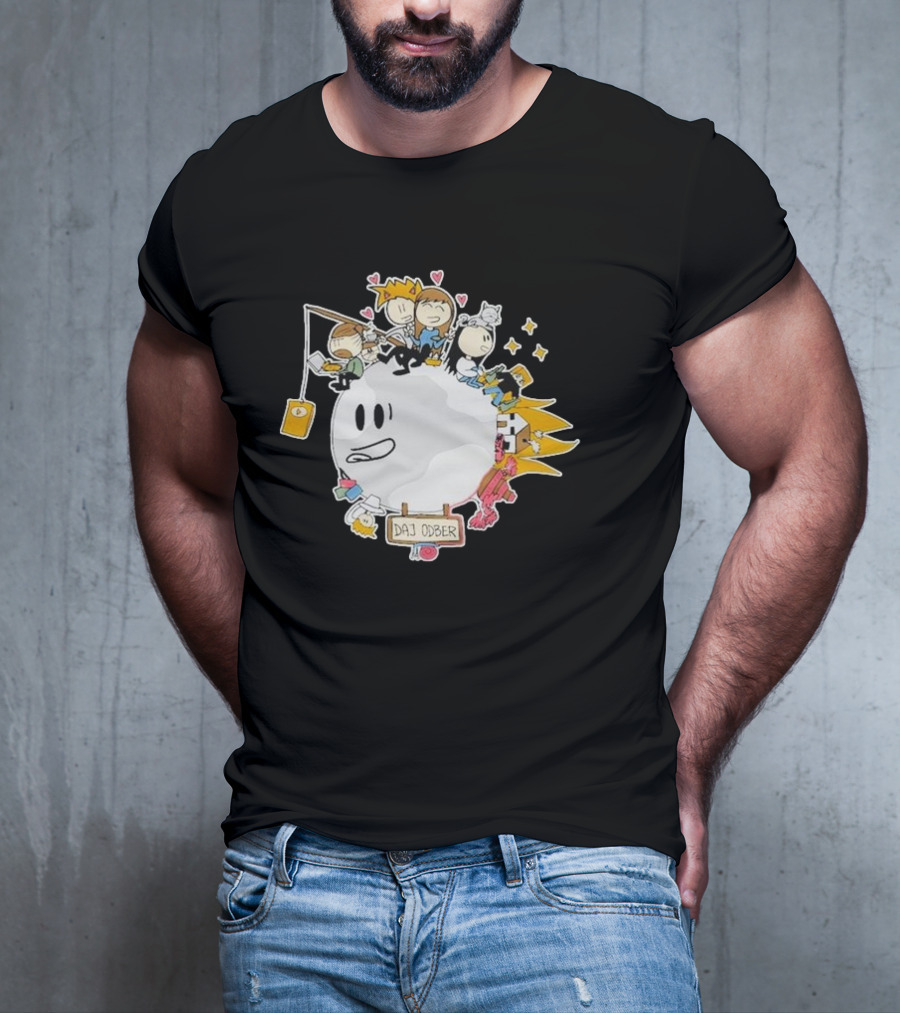 Daj Odber Cartoon Characters Around Smiling Moon With Expressions And Accessories T-Shirt