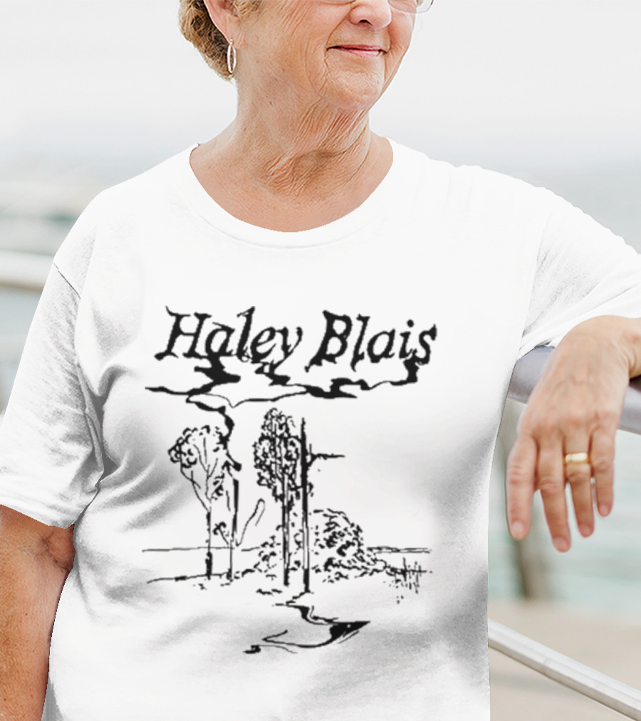 Haley Blais Scenic Meadow Sketch With Trees And Stream T-Shirt