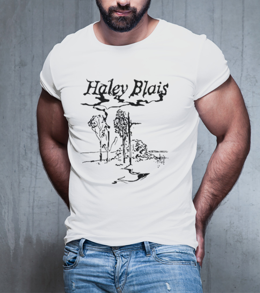 Haley Blais Scenic Meadow Sketch With Trees And Stream T-Shirt